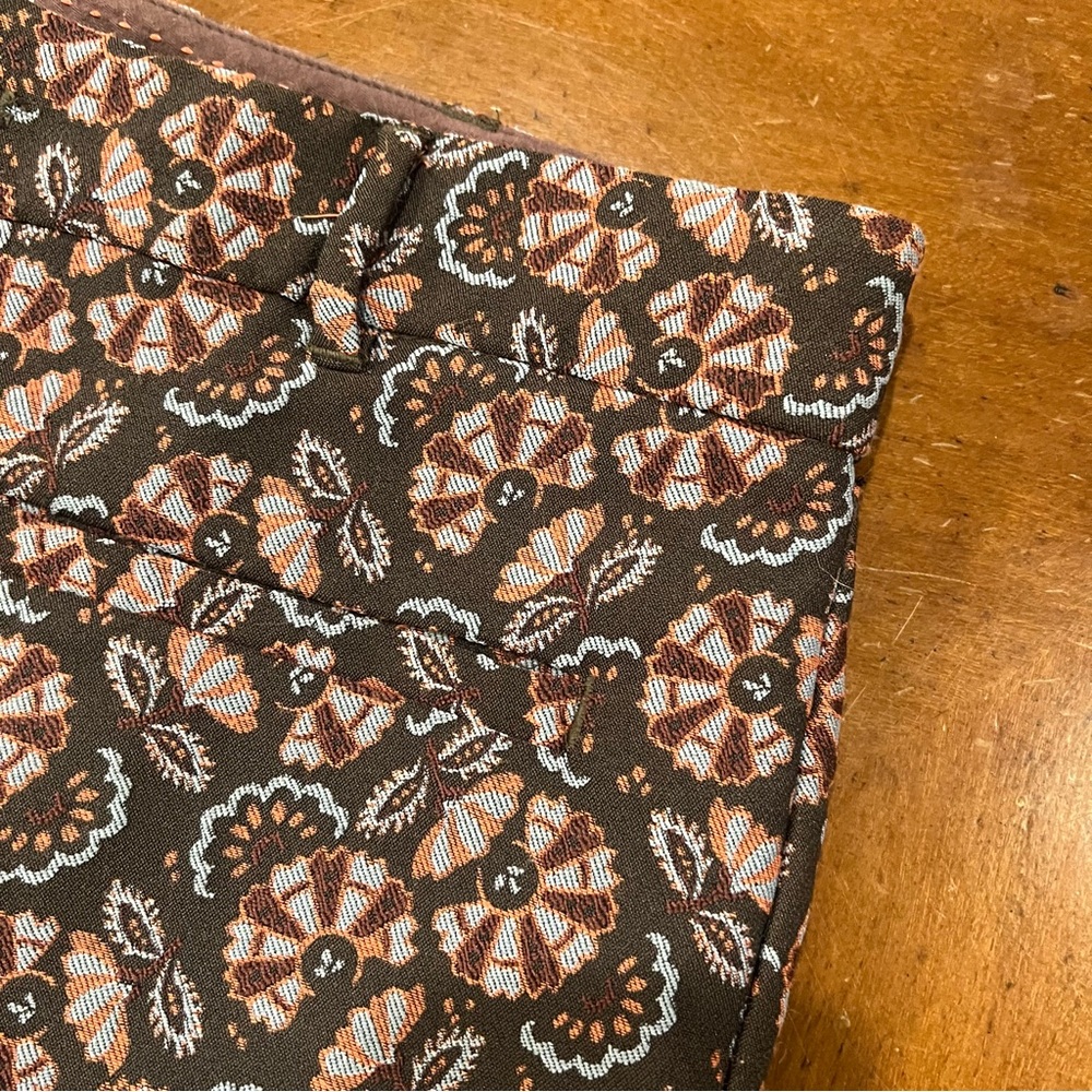 Anthropologie The Essential Slim Floral Jacquard Ankle Length Pant 10 Brown - Picture 7 of 16